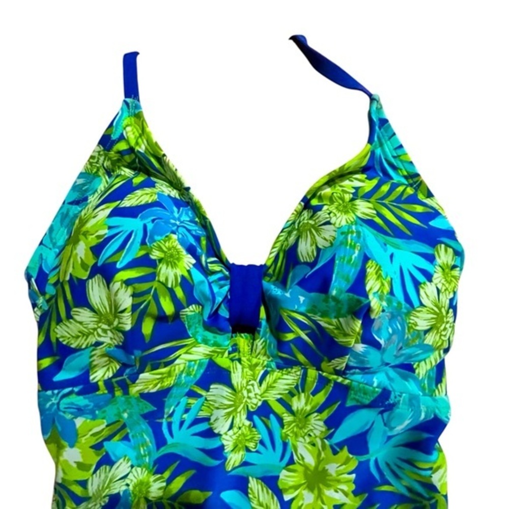 New Marisol One-piece Swimsuit Tropical Blue Crossback with Cups Lined